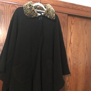 Black cape style wrap with faux fur collar
